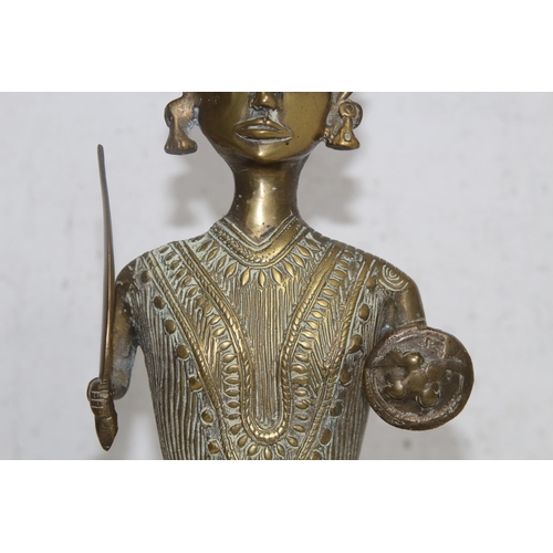 896 - ANTIQUE HEAVY BRASS FIGURE POSSIBLY INDIAN OR MIDDLE EASTERN OF A WARRIOR
37CM