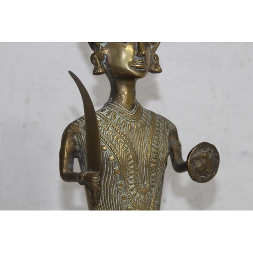 896 - ANTIQUE HEAVY BRASS FIGURE POSSIBLY INDIAN OR MIDDLE EASTERN OF A WARRIOR
37CM