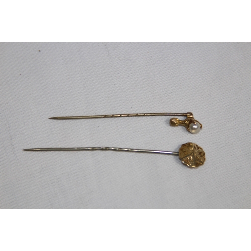 1314 - TWO 9CT GOLD SET STICK PINS - 2.82G - PINS NOT GOLD