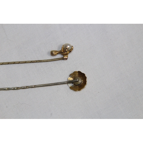 1314 - TWO 9CT GOLD SET STICK PINS - 2.82G - PINS NOT GOLD