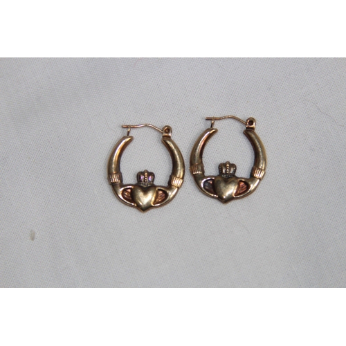 1316 - ORNATE PAIR OF 9CT GOLD CLADDAGH IRISH EARRINGS