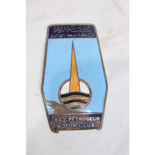 892 - VINTAGE ENAMEL IRAQ PETROLEUM MOTOR CLUB METAL CAR BADGE