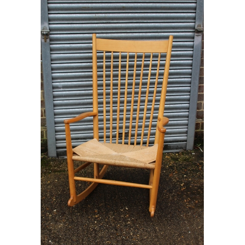 6 - RETRO 1960'S DESIGNED BY HANS J WEGNER FOR FDB MOBLER J16 BEECH AND PAPERCORD ROCKING CHAIR 
66 X 11... 