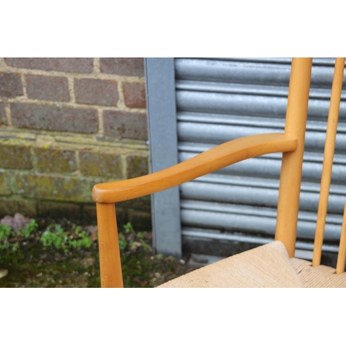 6 - RETRO 1960'S DESIGNED BY HANS J WEGNER FOR FDB MOBLER J16 BEECH AND PAPERCORD ROCKING CHAIR 
66 X 11... 