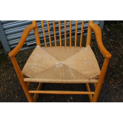 6 - RETRO 1960'S DESIGNED BY HANS J WEGNER FOR FDB MOBLER J16 BEECH AND PAPERCORD ROCKING CHAIR 
66 X 11... 