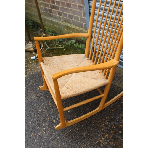 6 - RETRO 1960'S DESIGNED BY HANS J WEGNER FOR FDB MOBLER J16 BEECH AND PAPERCORD ROCKING CHAIR 
66 X 11... 