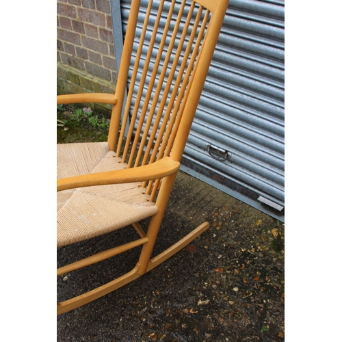 6 - RETRO 1960'S DESIGNED BY HANS J WEGNER FOR FDB MOBLER J16 BEECH AND PAPERCORD ROCKING CHAIR 
66 X 11... 