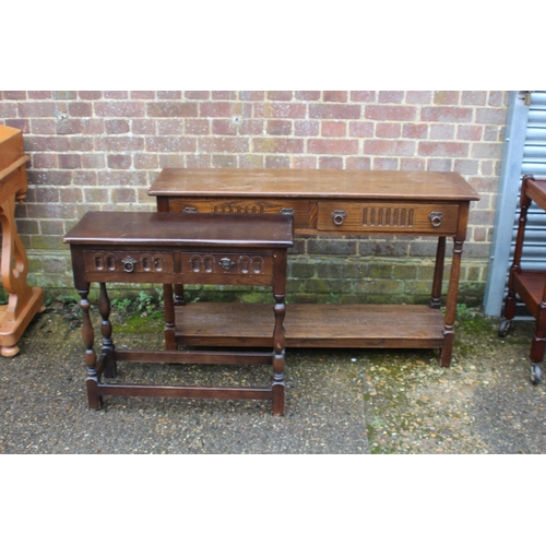 17 - VINTAGE PRIORY STYLE CONSOLE TABLE AND ONE OTHER 
120 X 37 X 75CM