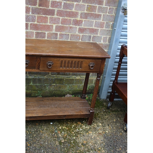 17 - VINTAGE PRIORY STYLE CONSOLE TABLE AND ONE OTHER 
120 X 37 X 75CM