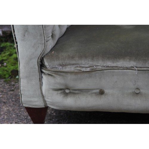 34 - VINTAGE GREEN FABRIC CHESTERFIELD SOFA 
170 X 80 X 67CM