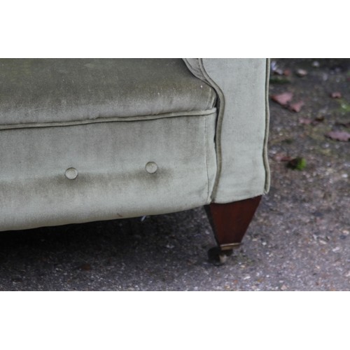 34 - VINTAGE GREEN FABRIC CHESTERFIELD SOFA 
170 X 80 X 67CM