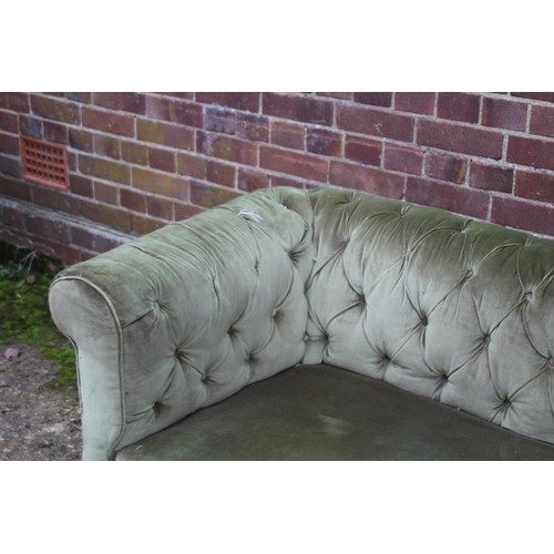 34 - VINTAGE GREEN FABRIC CHESTERFIELD SOFA 
170 X 80 X 67CM