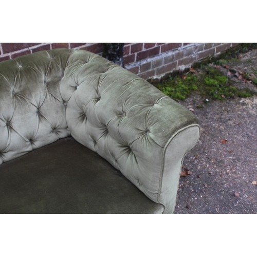 34 - VINTAGE GREEN FABRIC CHESTERFIELD SOFA 
170 X 80 X 67CM
