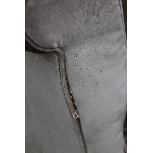 34 - VINTAGE GREEN FABRIC CHESTERFIELD SOFA 
170 X 80 X 67CM