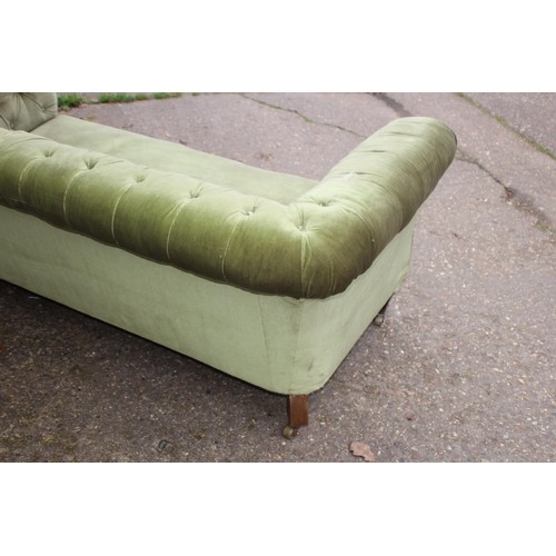 34 - VINTAGE GREEN FABRIC CHESTERFIELD SOFA 
170 X 80 X 67CM