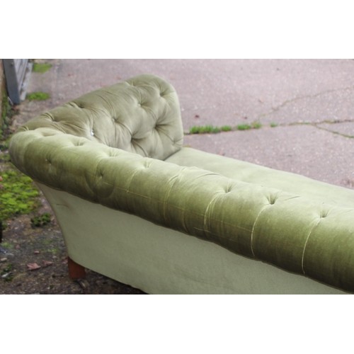 34 - VINTAGE GREEN FABRIC CHESTERFIELD SOFA 
170 X 80 X 67CM