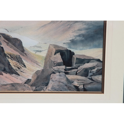 77 - SIGNED J. CAMPBELL 87 WATERCOLOUR OF A MOUNTAIN SCENE
57 X 75CM
