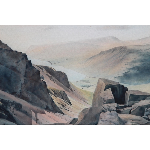 77 - SIGNED J. CAMPBELL 87 WATERCOLOUR OF A MOUNTAIN SCENE
57 X 75CM