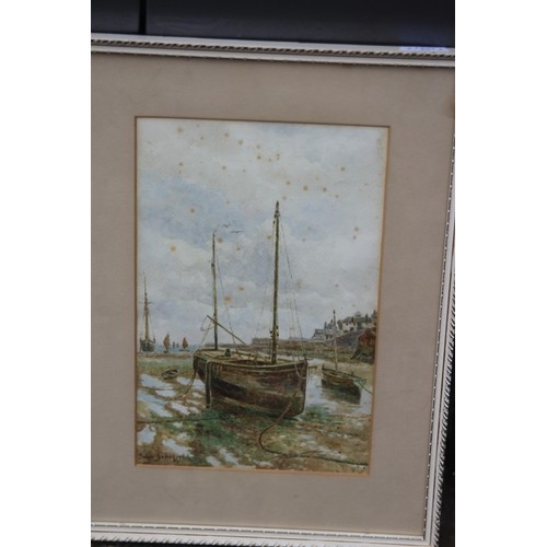 90 - TWO SIGNED WATERCOLOURS OF SAIL BOATS AND A DRAWING OF A SAIL SHIP AND TENDER 
44 X 31CM