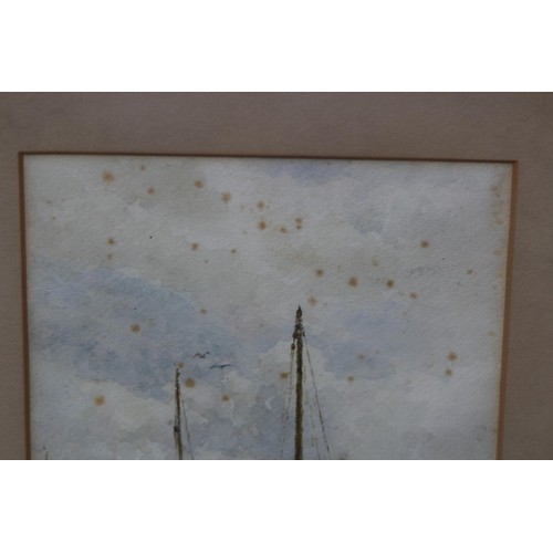 90 - TWO SIGNED WATERCOLOURS OF SAIL BOATS AND A DRAWING OF A SAIL SHIP AND TENDER 
44 X 31CM