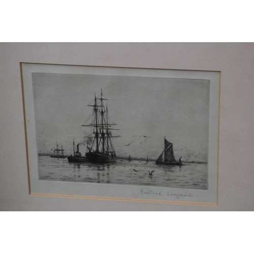 90 - TWO SIGNED WATERCOLOURS OF SAIL BOATS AND A DRAWING OF A SAIL SHIP AND TENDER 
44 X 31CM
