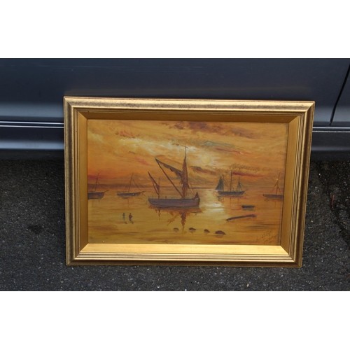 91 - SIGNED OIL ON BOARD SUNSET BY HARALD E GOOBY 1917
41 X 57CM