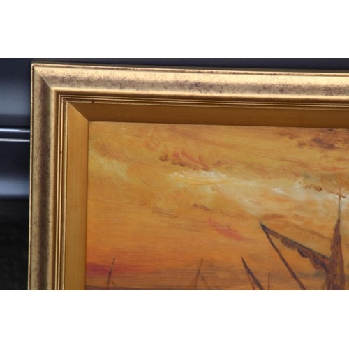 91 - SIGNED OIL ON BOARD SUNSET BY HARALD E GOOBY 1917
41 X 57CM