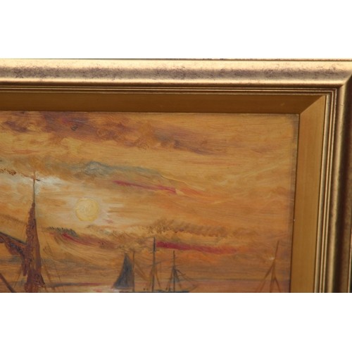 91 - SIGNED OIL ON BOARD SUNSET BY HARALD E GOOBY 1917
41 X 57CM