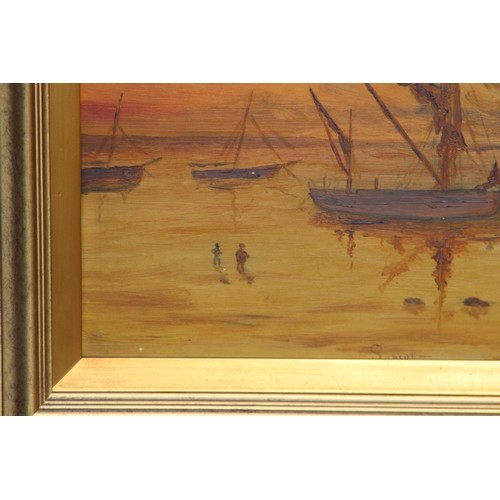 91 - SIGNED OIL ON BOARD SUNSET BY HARALD E GOOBY 1917
41 X 57CM
