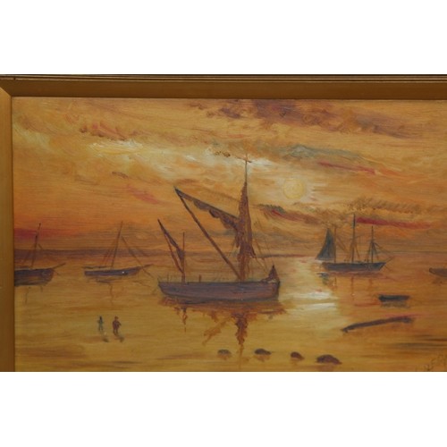 91 - SIGNED OIL ON BOARD SUNSET BY HARALD E GOOBY 1917
41 X 57CM