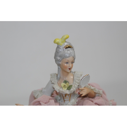520 - DRESDEN FIGURINE OF A LADY LOOKING IN A MIRROR 
20CM
