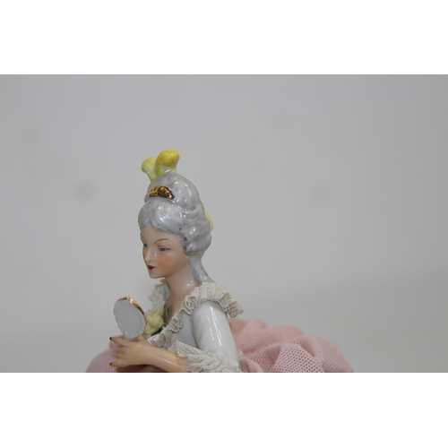 520 - DRESDEN FIGURINE OF A LADY LOOKING IN A MIRROR 
20CM