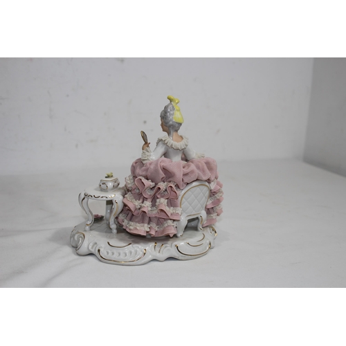 520 - DRESDEN FIGURINE OF A LADY LOOKING IN A MIRROR 
20CM