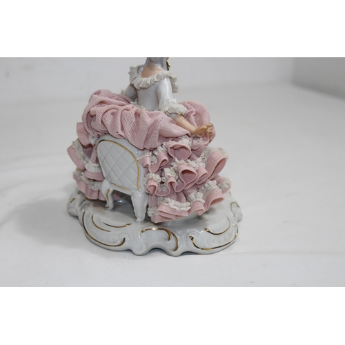520 - DRESDEN FIGURINE OF A LADY LOOKING IN A MIRROR 
20CM
