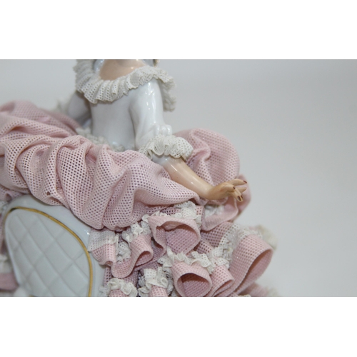 520 - DRESDEN FIGURINE OF A LADY LOOKING IN A MIRROR 
20CM