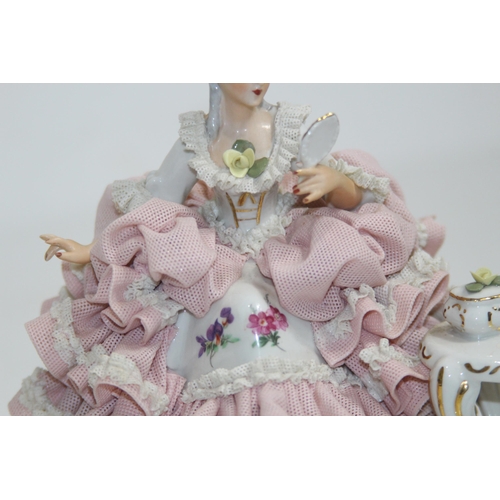 520 - DRESDEN FIGURINE OF A LADY LOOKING IN A MIRROR 
20CM