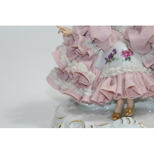 520 - DRESDEN FIGURINE OF A LADY LOOKING IN A MIRROR 
20CM