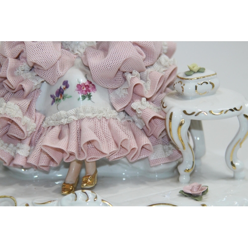 520 - DRESDEN FIGURINE OF A LADY LOOKING IN A MIRROR 
20CM