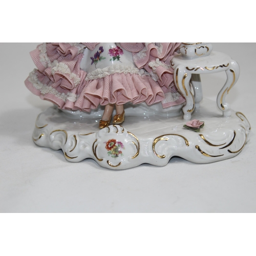 520 - DRESDEN FIGURINE OF A LADY LOOKING IN A MIRROR 
20CM