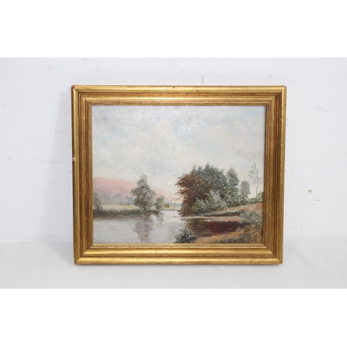 94 - OIL PAINTING OF DAWN RIVER SCENE IN GILT FRAME
33 X 28CM