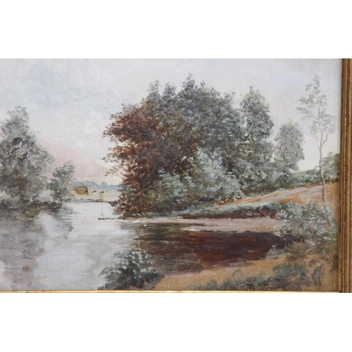 94 - OIL PAINTING OF DAWN RIVER SCENE IN GILT FRAME
33 X 28CM