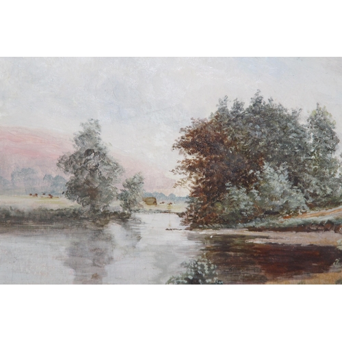 94 - OIL PAINTING OF DAWN RIVER SCENE IN GILT FRAME
33 X 28CM