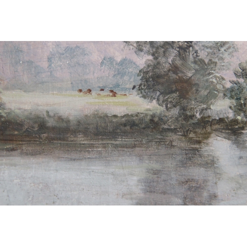 94 - OIL PAINTING OF DAWN RIVER SCENE IN GILT FRAME
33 X 28CM