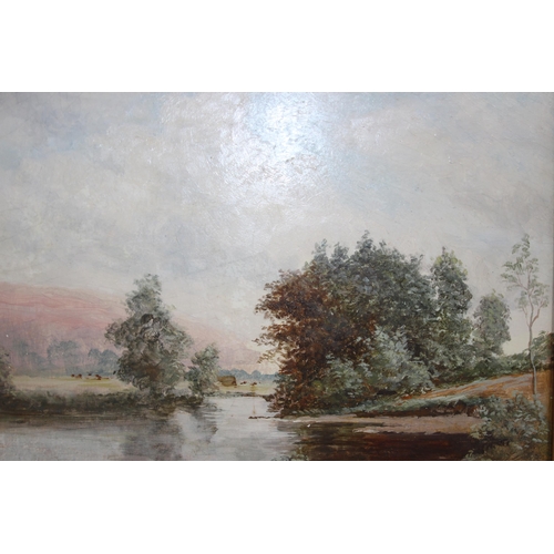 94 - OIL PAINTING OF DAWN RIVER SCENE IN GILT FRAME
33 X 28CM