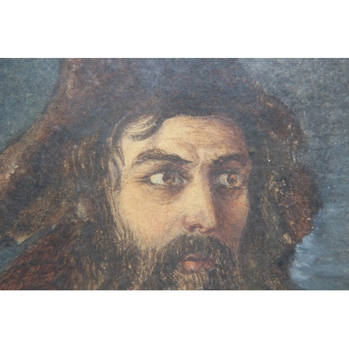 95 - STARE-Y ODD PORTRAIT IN WATERCOLOUR OF BREADED ASIAN MAN 
29 X 24CM