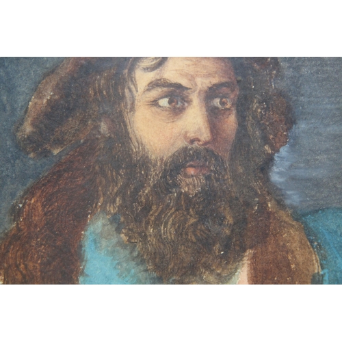 95 - STARE-Y ODD PORTRAIT IN WATERCOLOUR OF BREADED ASIAN MAN 
29 X 24CM