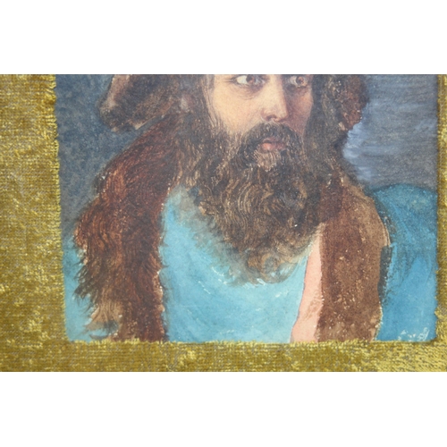 95 - STARE-Y ODD PORTRAIT IN WATERCOLOUR OF BREADED ASIAN MAN 
29 X 24CM