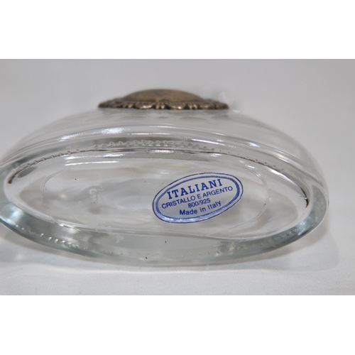 561 - SMALL MARBLE TILE WITH SILVER PLAQUE AND SCENT BOTTLE WITH BLANK SILVER CARTOUCHE
14 X 12CM
