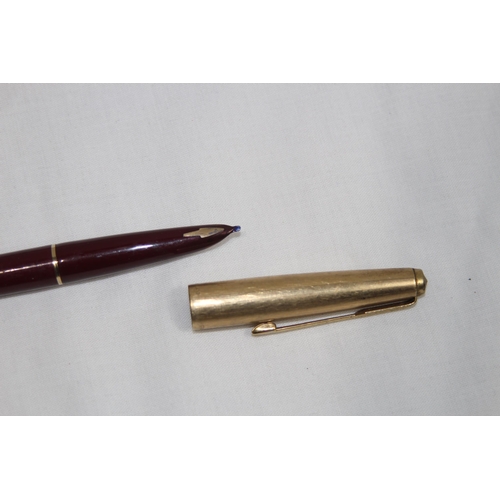 568 - CASED VINTAGE PARKER PEN SET 1/10TH 12CT GOLD WITH PAPERWORK AND ANOTHER SIMILAR PARKER FOUNTAIN PEN