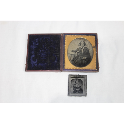 570 - VICTORIAN DURATYPE LEATHER CASED GLASS PHOTO AND ANOTHER
9.5 X 8CM